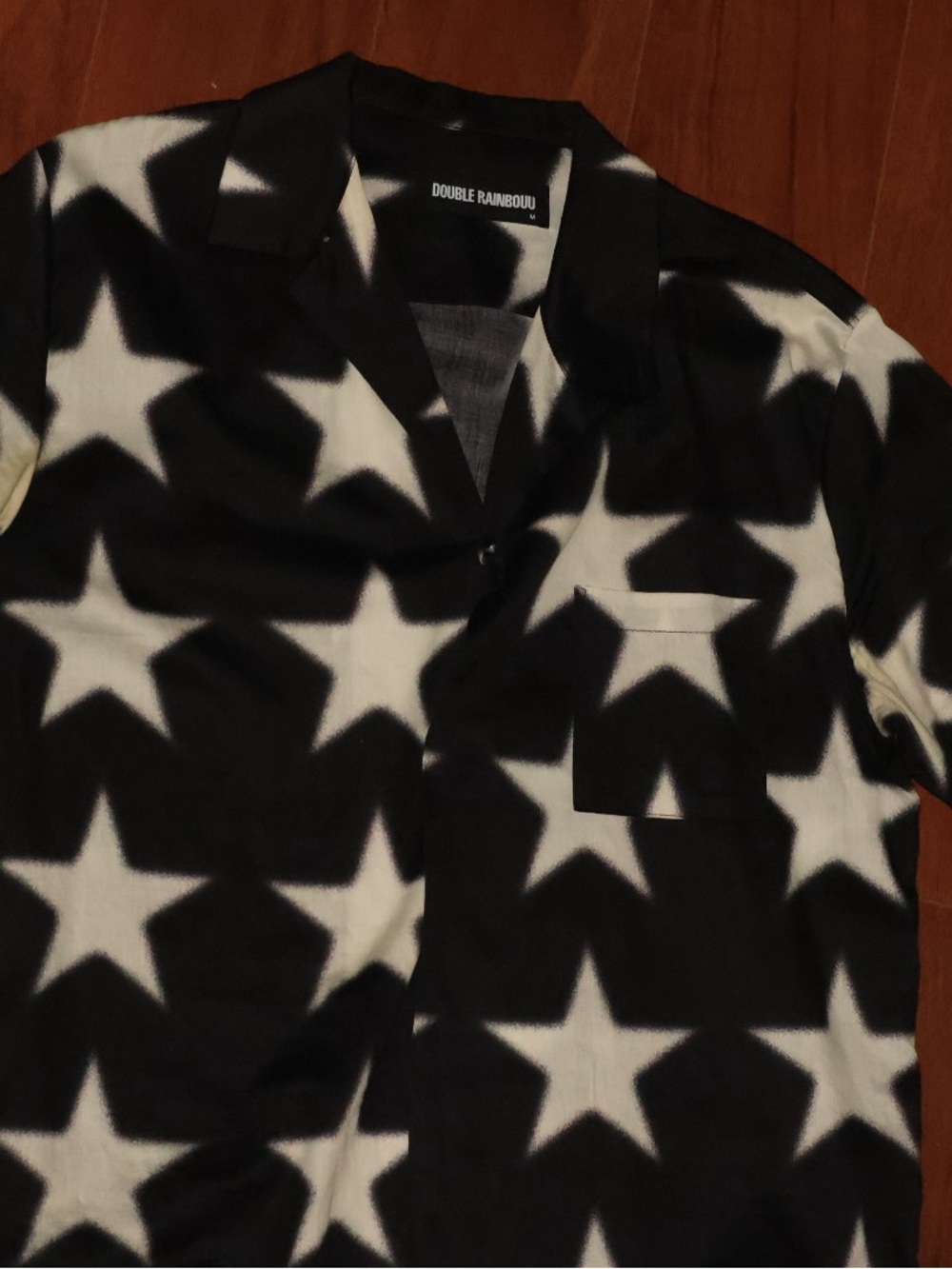 Men’s Black & White Star Print Button-Up Shirt